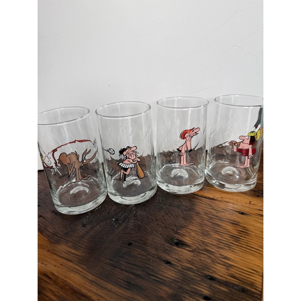 B.C. Comics Glasses Set of 4 BC Ice Age Tumblers 5.25" Johnny Hart 1981 VTG
